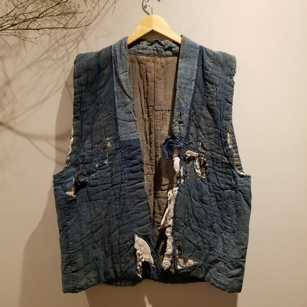 Faded Boro Indigo Sashiko Peasant's Vest