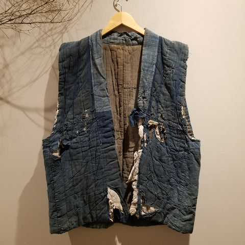 Faded Boro Indigo Sashiko Peasant's Vest