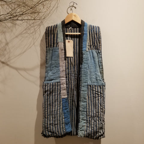 Boro Sashiko Faded Indigo Shima Reversible Peasant's Vest