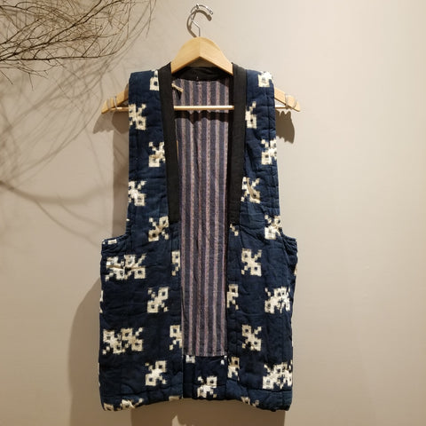 Kasuri Ikat Shima Indigo Farmer's Reversible Vest