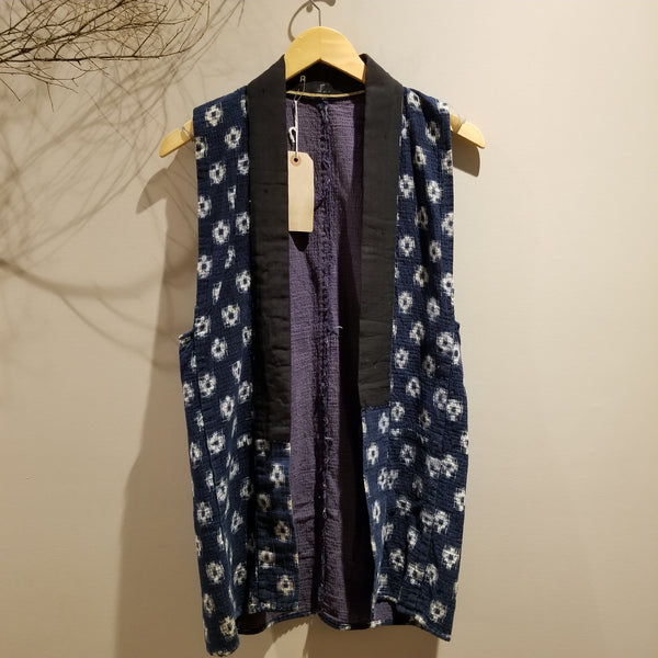 Indigo Sashiko Stitch Kasuri Ikat Peasant's Vest