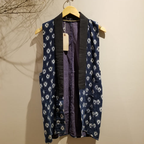 Indigo Sashiko Stitch Kasuri Ikat Peasant's Vest