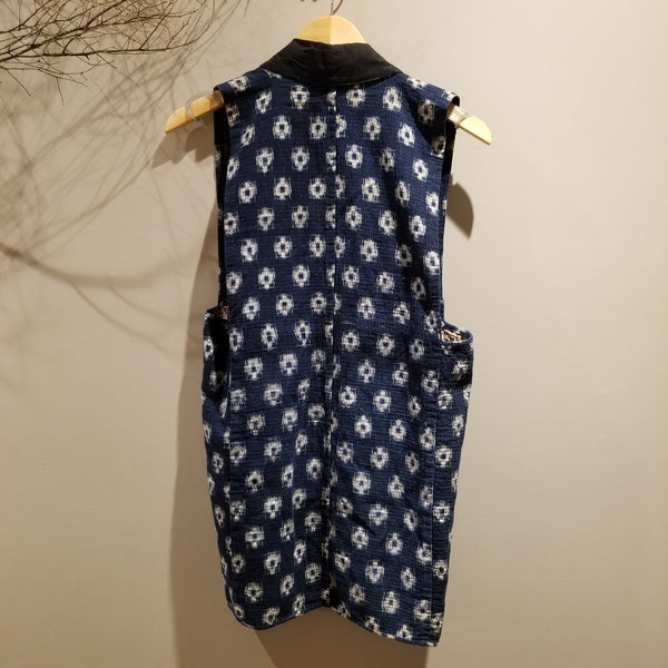 Indigo Sashiko Stitch Kasuri Ikat Peasant's Vest