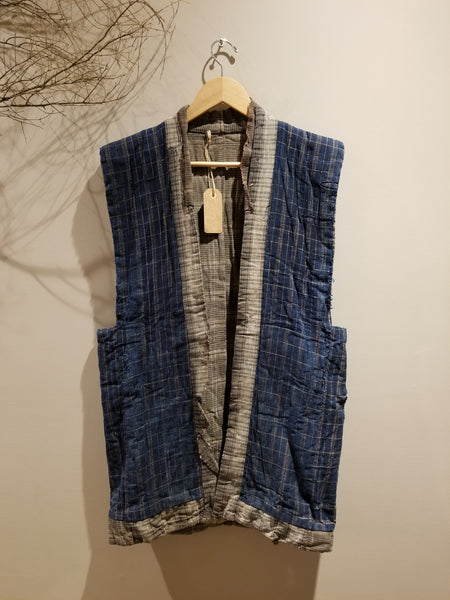 Antique Boro Zanshi Woven Indigo Farmer's Reversible Vest