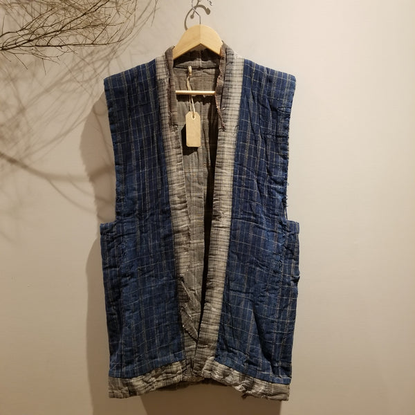 Antique Boro Zanshi Woven Indigo Farmer's Reversible Vest