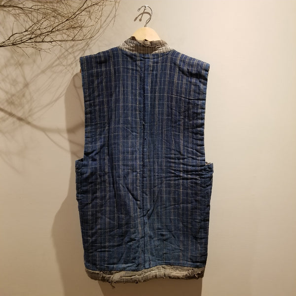 Antique Boro Zanshi Woven Indigo Farmer's Reversible Vest