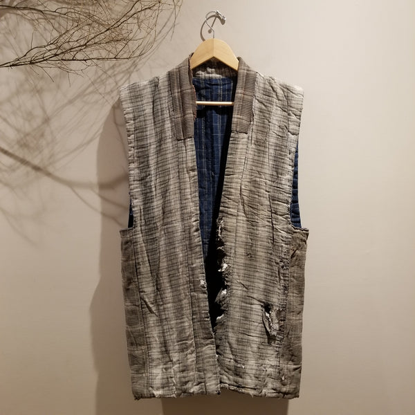 Antique Boro Zanshi Woven Indigo Farmer's Reversible Vest