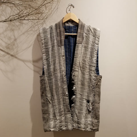 Antique Boro Zanshi Woven Indigo Farmer's Reversible Vest
