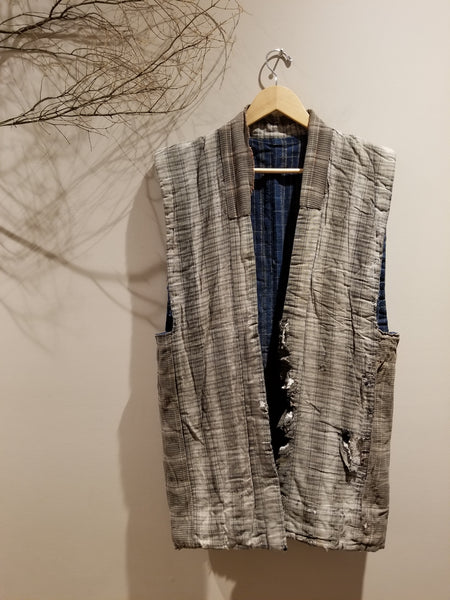 Antique Boro Zanshi Woven Indigo Farmer's Reversible Vest