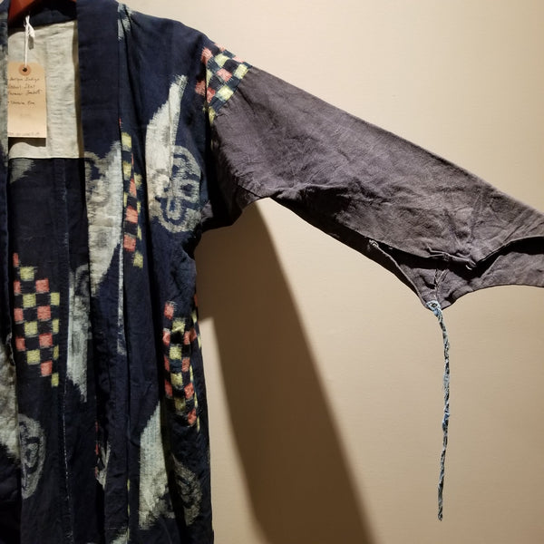 Indigo Kasuri Ikat Long Sleeves Farmer's Noragi