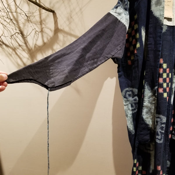 Indigo Kasuri Ikat Long Sleeves Farmer's Noragi