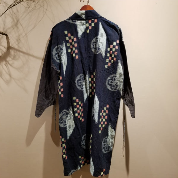 Indigo Kasuri Ikat Long Sleeves Farmer's Noragi