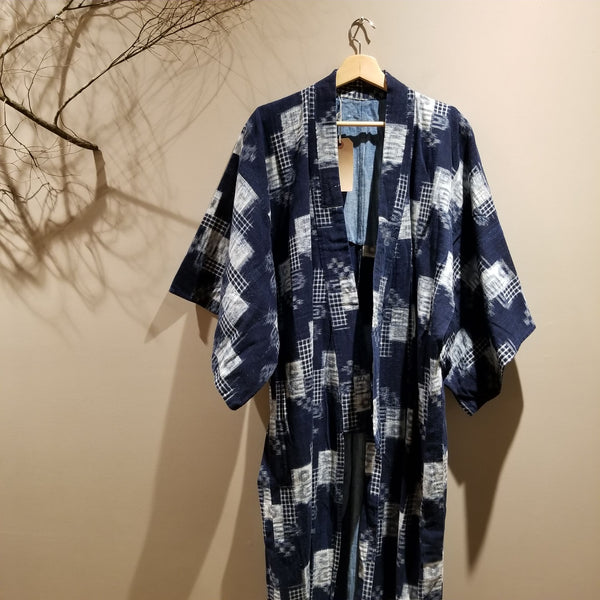 Long Indigo Kasuri Ikat Kimono