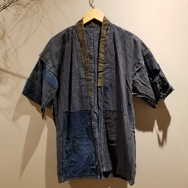 1930s Indigo Boro Patchwork Reversible Shima Noragi