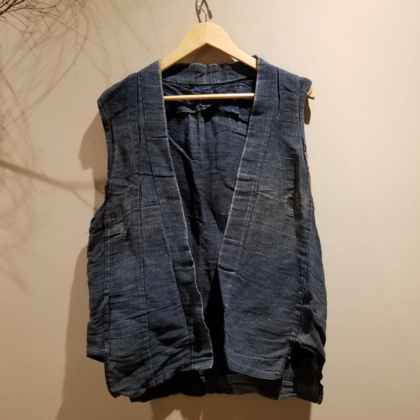 1930-50s Aizome Indigo Boro Hemp Vest