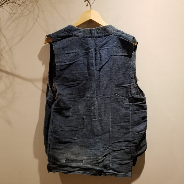 1930-50s Aizome Indigo Boro Hemp Vest
