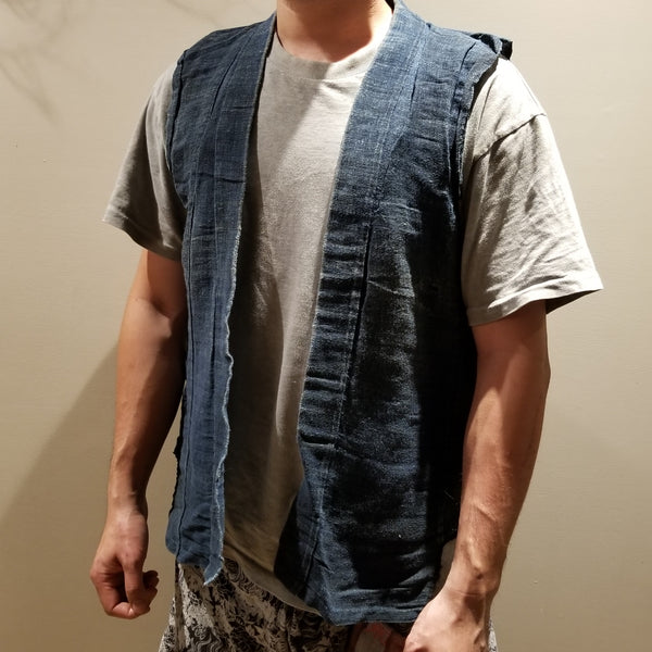 1930-50s Aizome Indigo Boro Hemp Vest