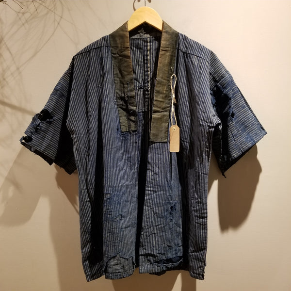 1930s Indigo Boro Patchwork Reversible Shima Noragi