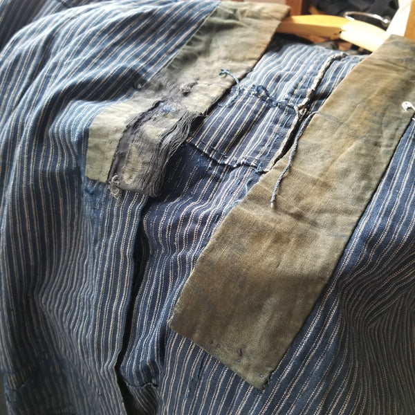 1930s Indigo Boro Patchwork Reversible Shima Noragi