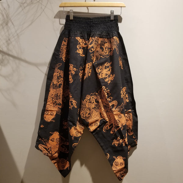 Orange Black Koi Fish Elastic Waist Samurai Pants