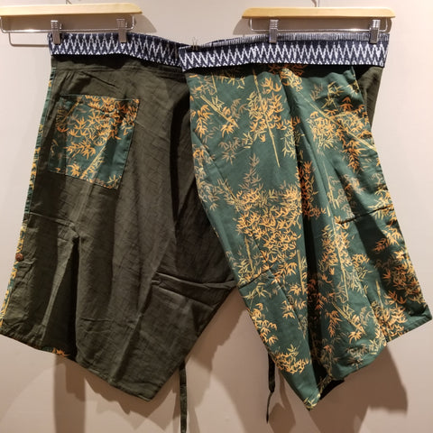 XXXL 45"-60" Green Bamboo Leaves Samurai Pants waist tied