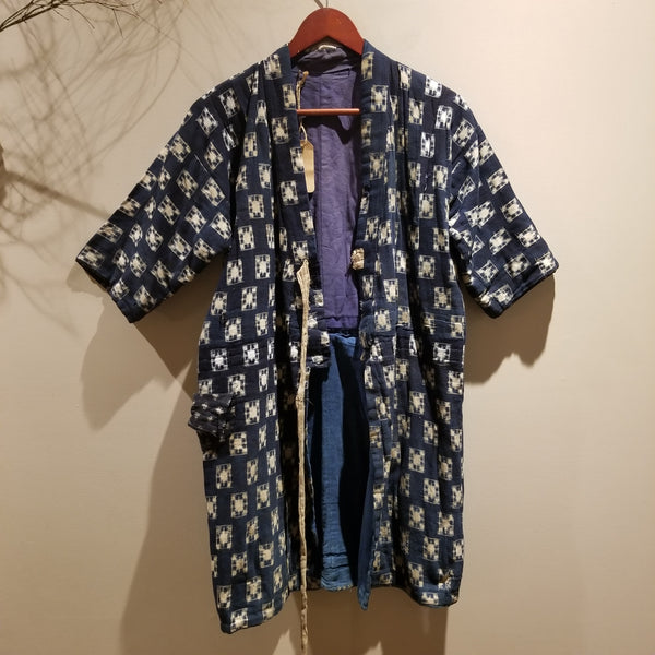 Aizome Kasuri Ikat Boro Long Noragi S