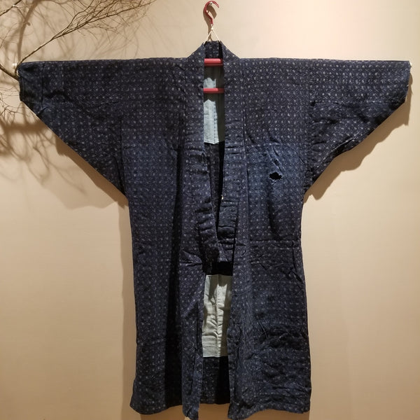 Aizome Kasuri Ikat Boro Long Noragi size L