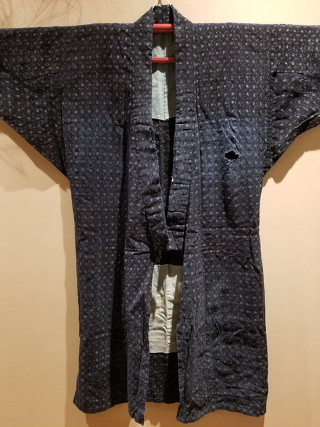 Aizome Kasuri Ikat Boro Long Noragi size L