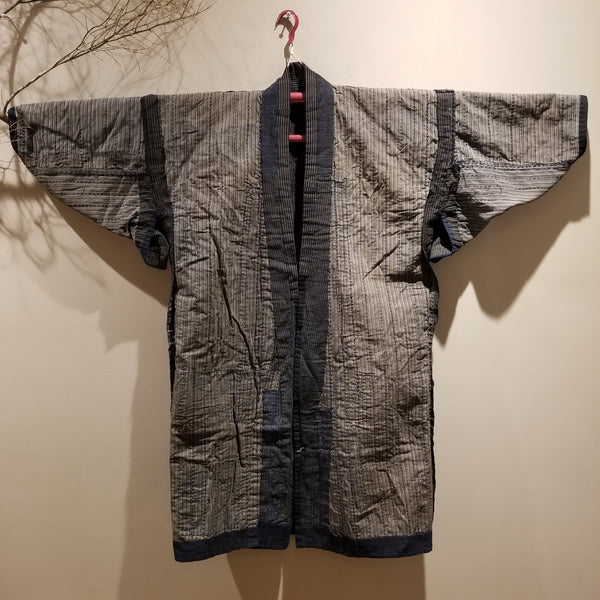 Vintage Reversible Sashiko Shima Long Noragi size XL