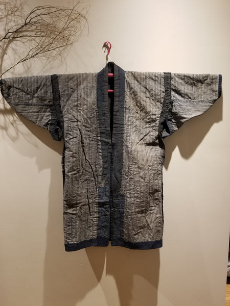 Vintage Reversible Sashiko Shima Long Noragi size XL