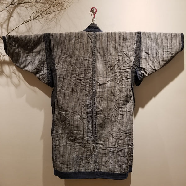 Vintage Reversible Sashiko Shima Long Noragi size XL