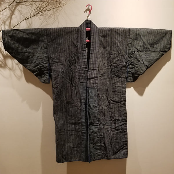 Vintage Reversible Sashiko Shima Long Noragi size XL