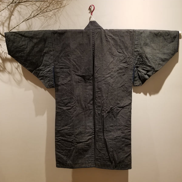 Vintage Reversible Sashiko Shima Long Noragi size XL