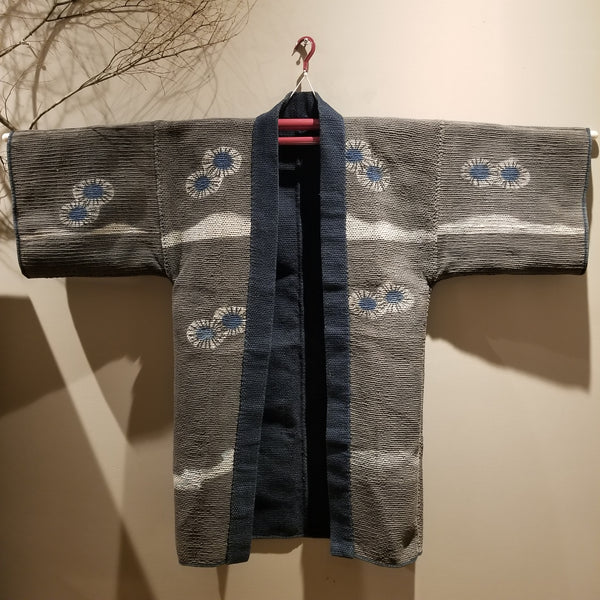 Antique Edo Meiji Era Samurai & Ox Kabuki-Zu Sashiko Fireman's Hanten Jacket