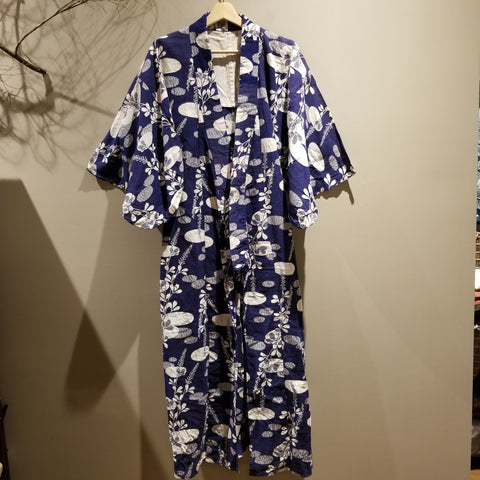 Vintage Blue Leaves Pattern Kimono