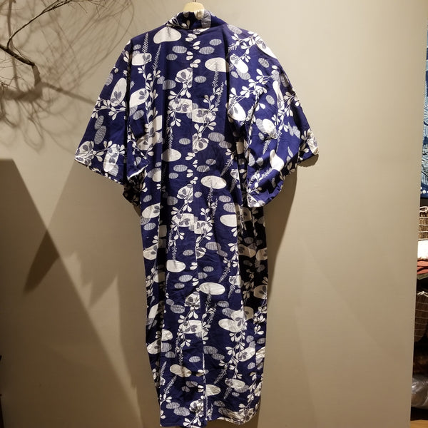 Vintage Blue Leaves Pattern Kimono