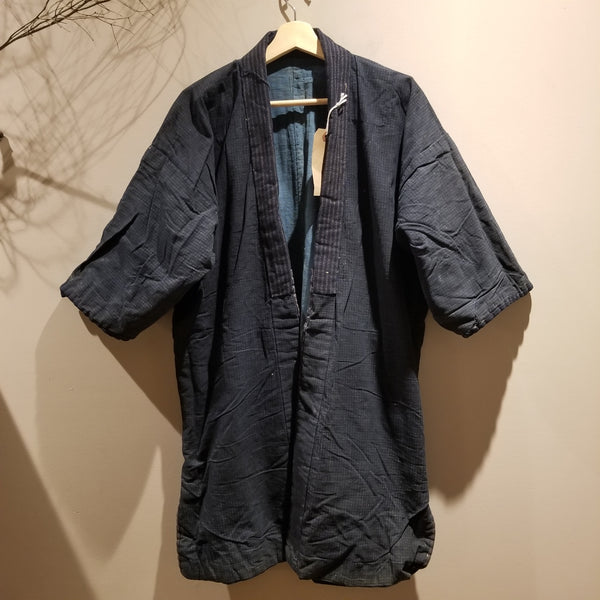 Vintage Aizome Indigo Boro Shima Reversible Farmer's Noragi