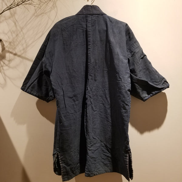 Vintage Aizome Indigo Boro Shima Reversible Farmer's Noragi