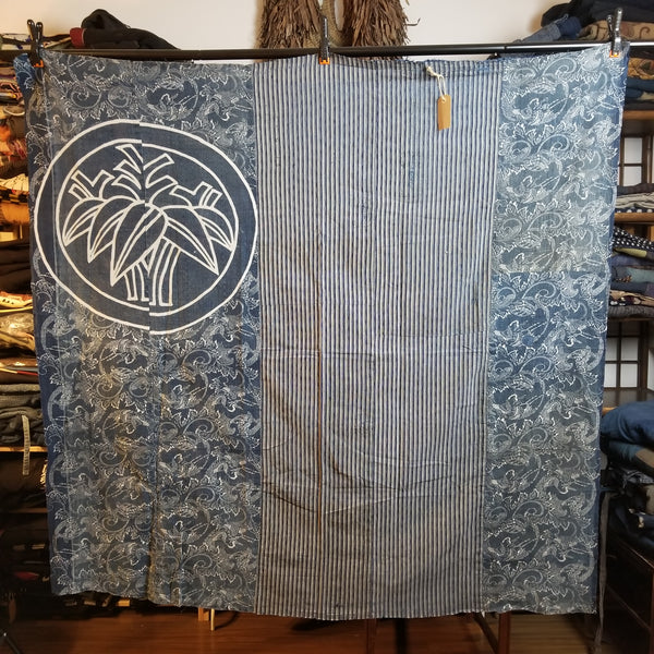 Vintage Katazome Kamon Indigo Boro Patchwork Fabric 151 x 151cm