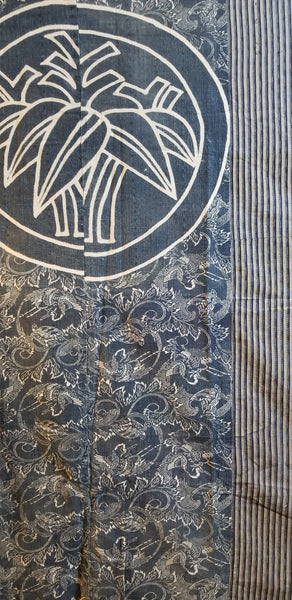 Vintage Katazome Kamon Indigo Boro Patchwork Fabric 151 x 151cm