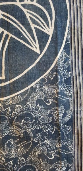 Vintage Katazome Kamon Indigo Boro Patchwork Fabric 151 x 151cm