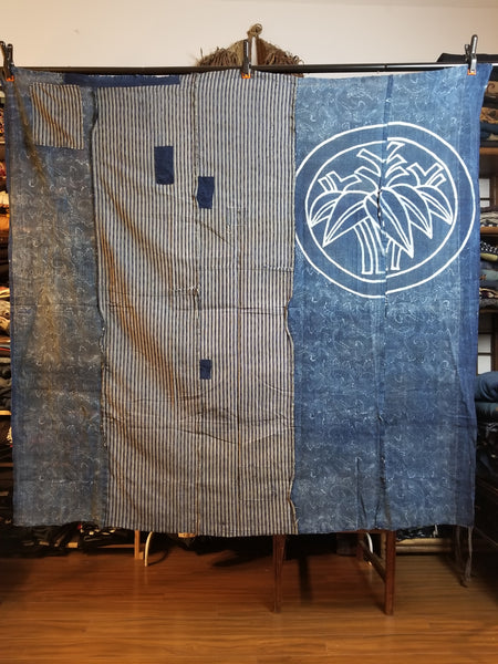 Vintage Katazome Kamon Indigo Boro Patchwork Fabric 151 x 151cm