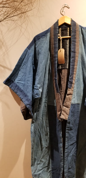 Vintage Long Reversible Indigo Shima Noragi Kimono