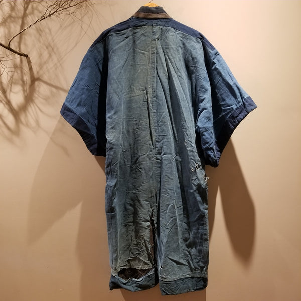 Vintage Long Reversible Indigo Shima Noragi Kimono