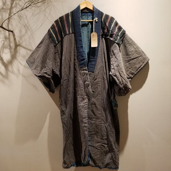 Vintage Long Reversible Indigo Shima Noragi Kimono