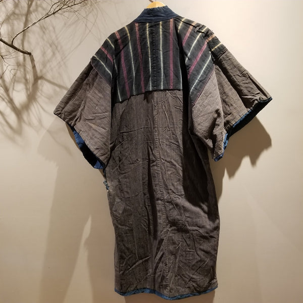 Vintage Long Reversible Indigo Shima Noragi Kimono