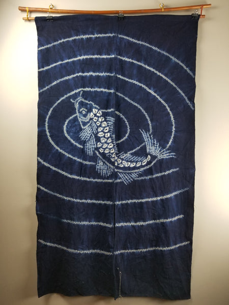 Vintage Shibori Indigo Koi Noren Curtain 86 x 149cm