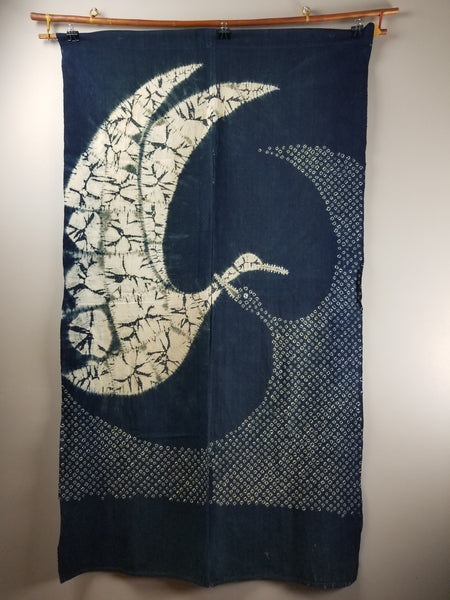 Vintage Shibori Indigo Crane Noren Curtain 86 x 150cm