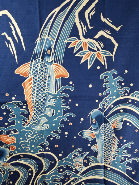 Indigo Koi & Waves fabric Wall Art 105x105cm