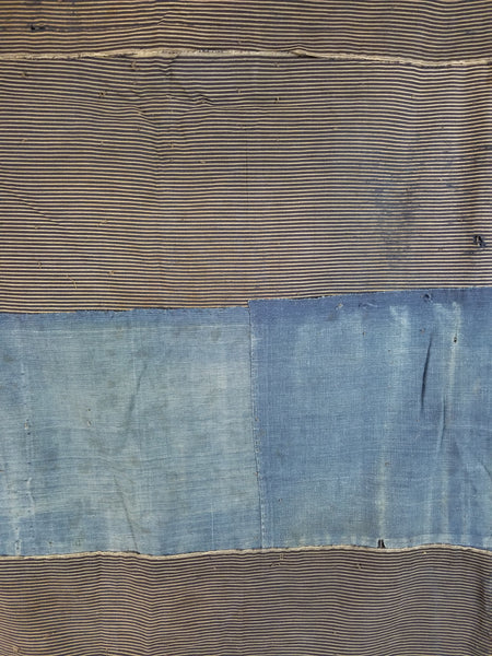 Vintage Aizome Indigo Shima Patchwork Fabric Futon Cover 161 x 152cm